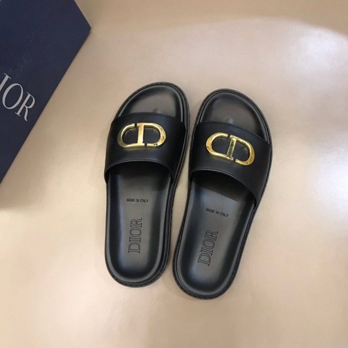 Dior Men's Black Gold-Tone CD Slide Sandals