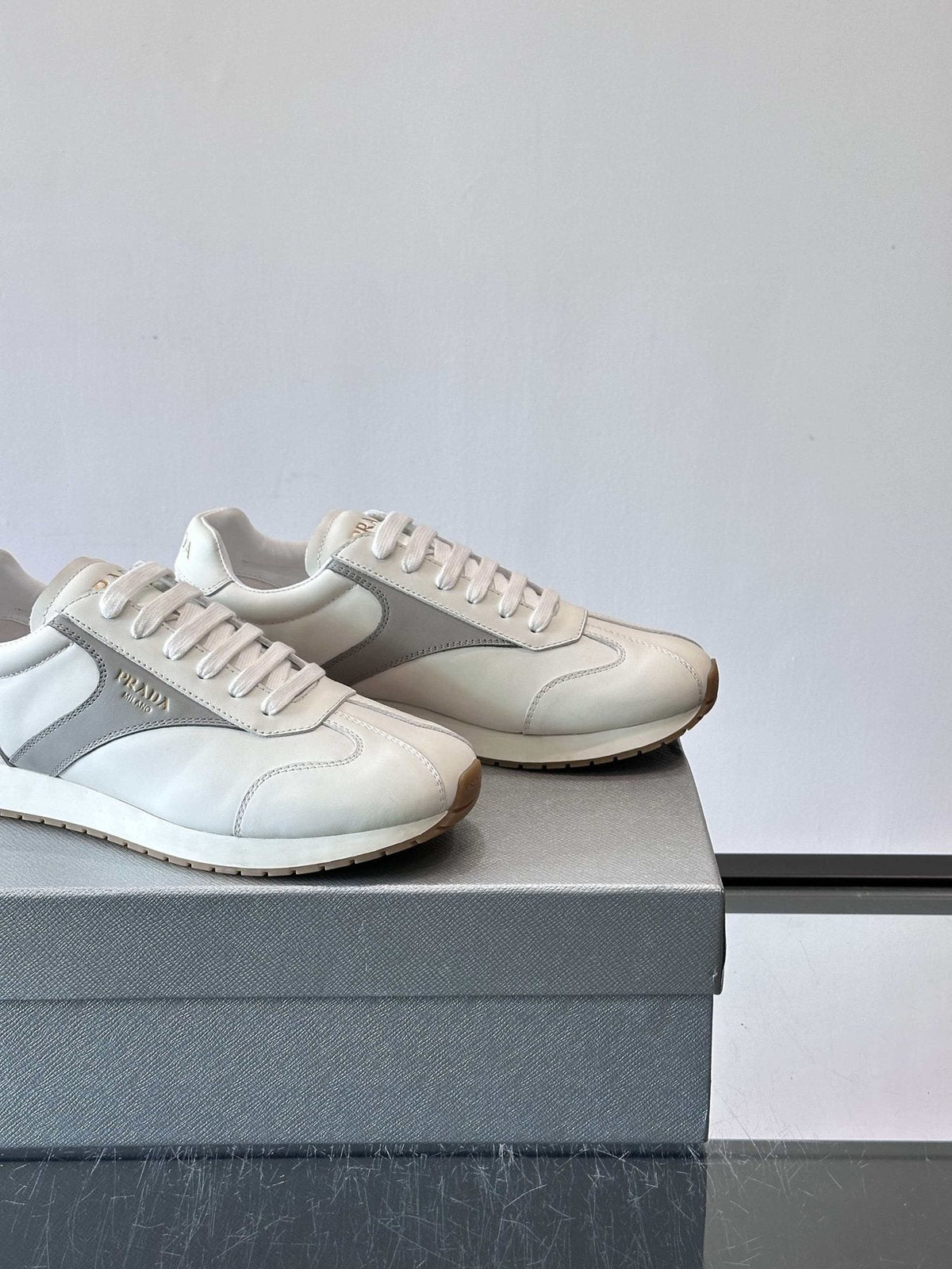 Prada Men's White and Light Gray Sneakers